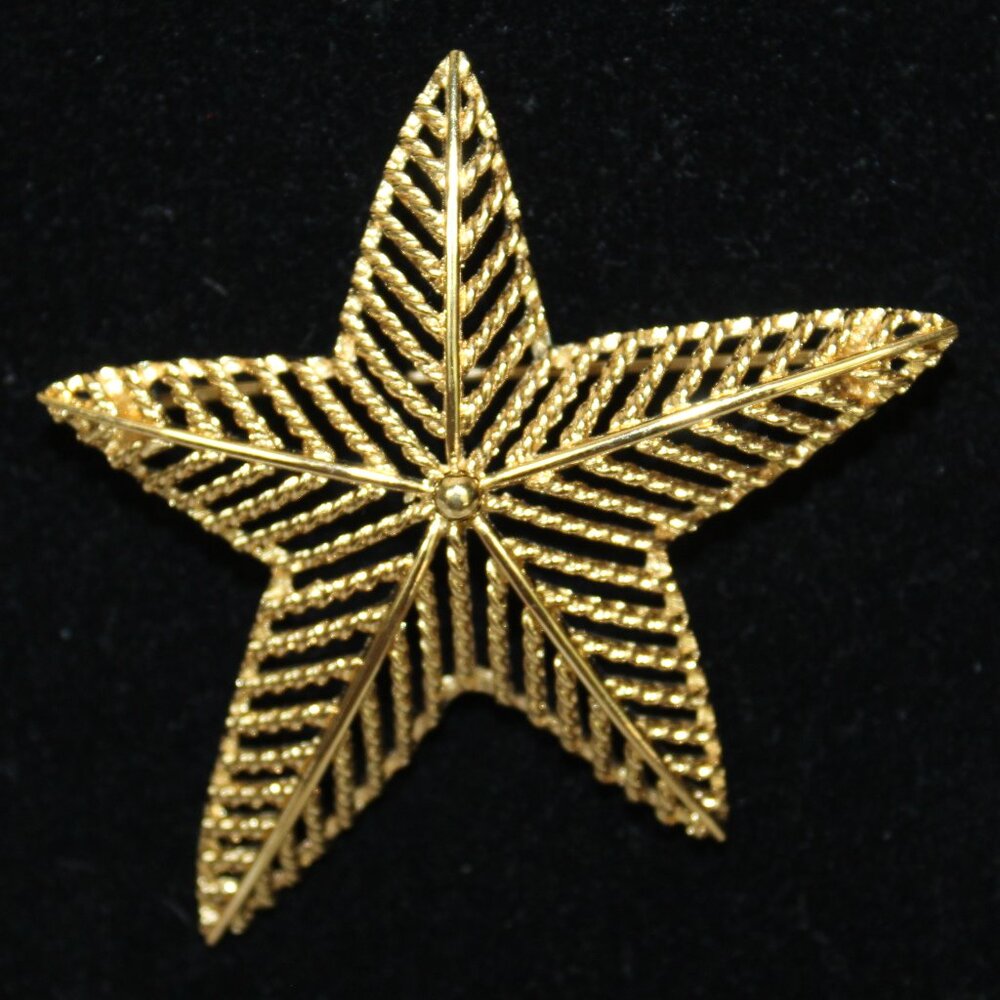 Monet Star Open Star Brooch  Gold Tone Signed Vintage